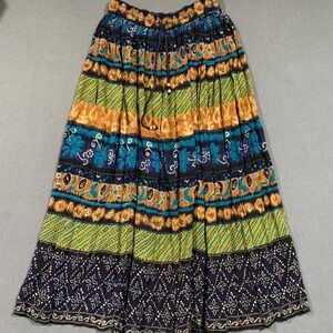 VTG Liz‎ Baker Essentials Boho Rayon Skirt Paisley Floral Print Small Drawstring